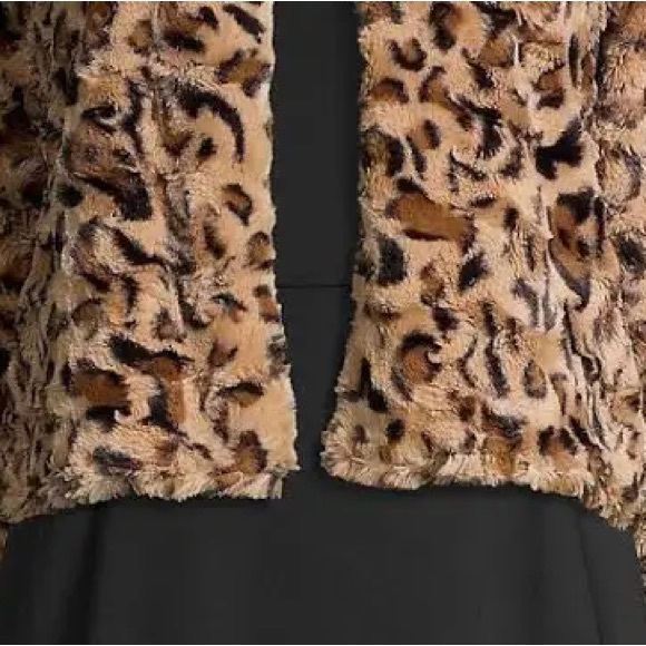 Calvin Klein Cropped Leopard Faux Fur Coat Jacket Sweater - Picture 7 of 9